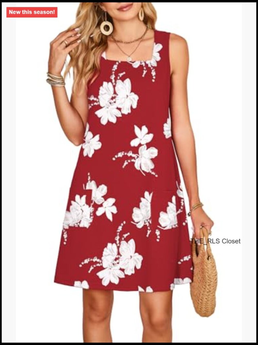 Square Neck Sleeveless Swing Sundress with Pockets, Loose Fit - Picture 4 of 7